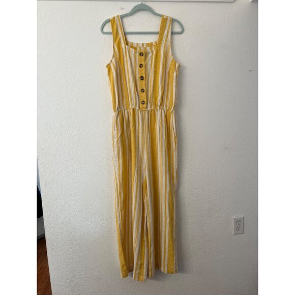 Jason Wu striped linen button front yellow jumpsuit women size medium - Picture 3 of 9